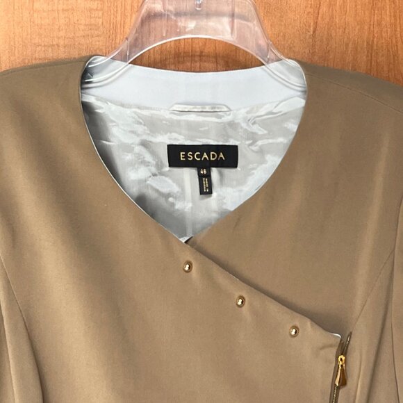Escada Womens Solid Brown Asymmetric Gold Zipper Blazer Jacket Size 46 XL READ - Picture 3 of 8
